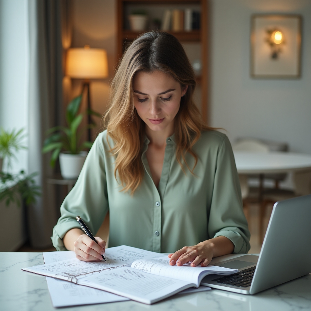 Persoană la birou analizând un plan financiar personal după schimbare de job